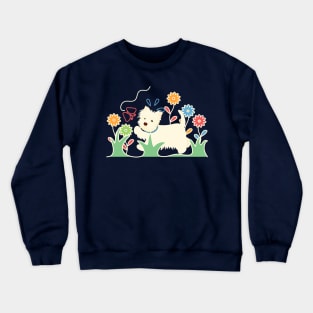 West Highland White Terrier Playing with Butterfly Crewneck Sweatshirt